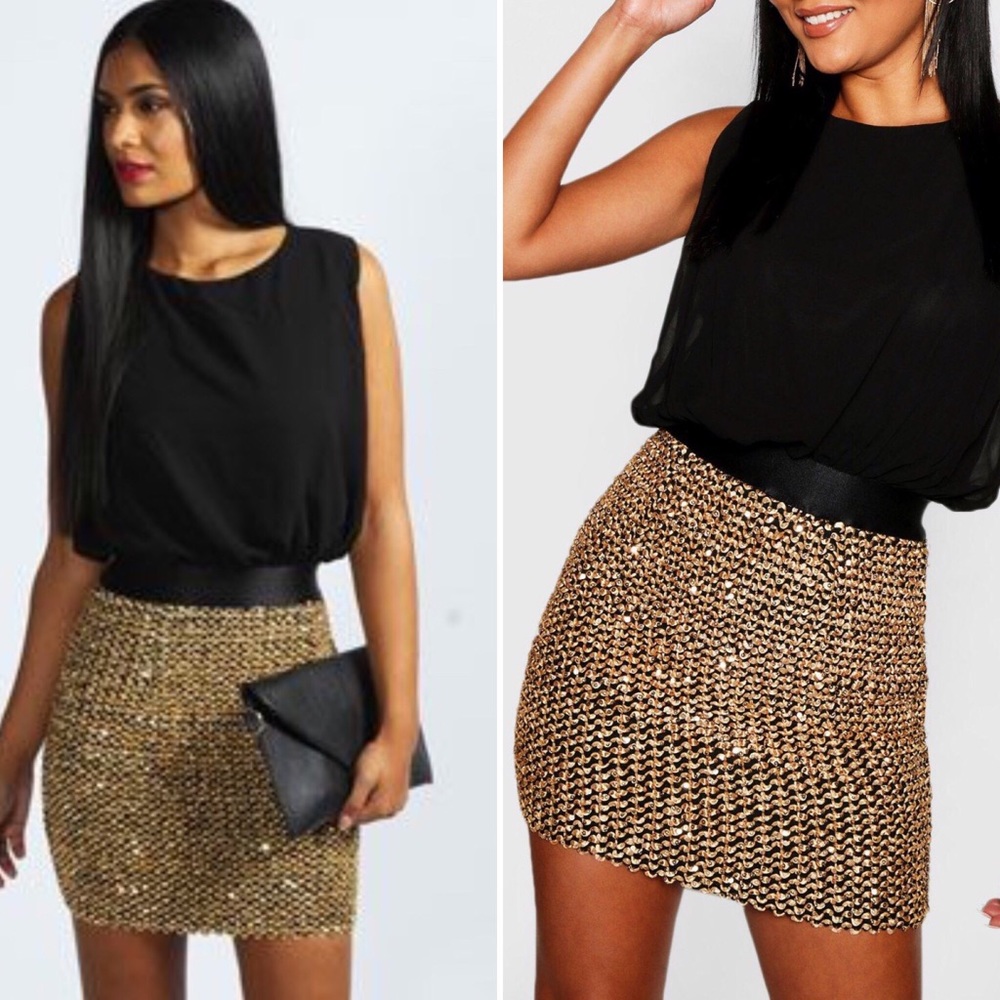 BOOHOO Kim Chiffon and Sequin 2 in 1 Dress sz 8